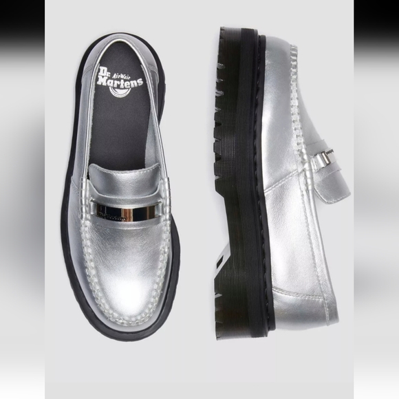 Dr. Martens Silver Penton II quad Adrian Metallic Tumble platform loafers size 9 - Picture 11 of 11